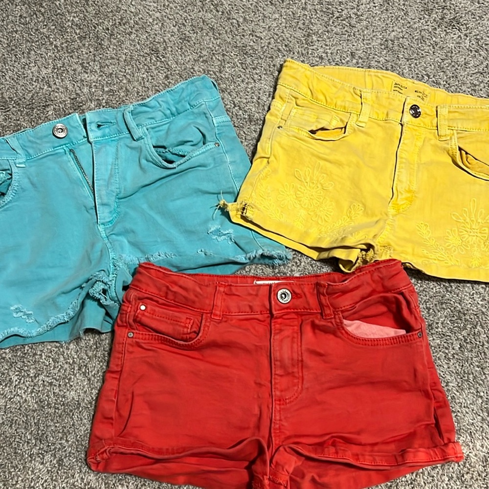 3 Zara Girls Ripped Denim Short Jeans sz 10 and 11-12
